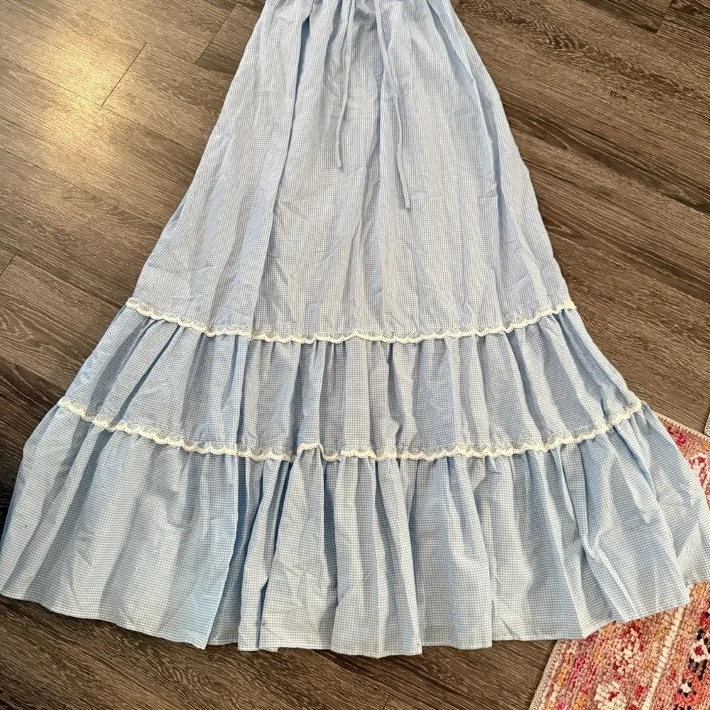 Vintage Jody T of California Blue White Gingham Halter Dress